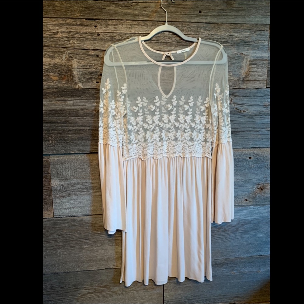 Flower Embroidered Dress with Bell Sleeves